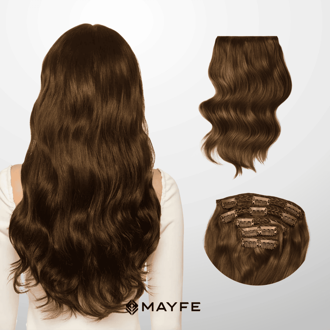 Extensiones Clip Cabello 100% Humano - Fácil Aplicación en Casa - Set 5 Cortinas 100g