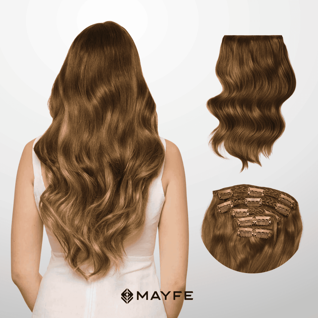 Extensiones Clip Cabello 100% Humano - Fácil Aplicación en Casa - Set 5 Cortinas 100g