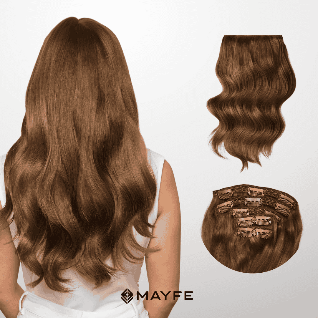 Extensiones Clip Cabello 100% Humano - Fácil Aplicación en Casa - Set 5 Cortinas 100g