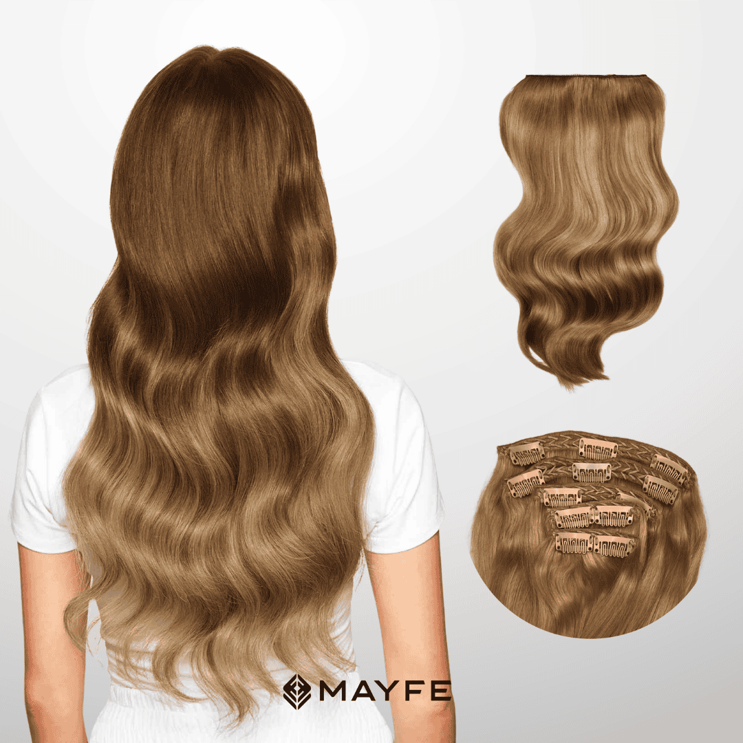 Extensiones Clip Cabello 100% Humano - Fácil Aplicación en Casa - Set 5 Cortinas 100g