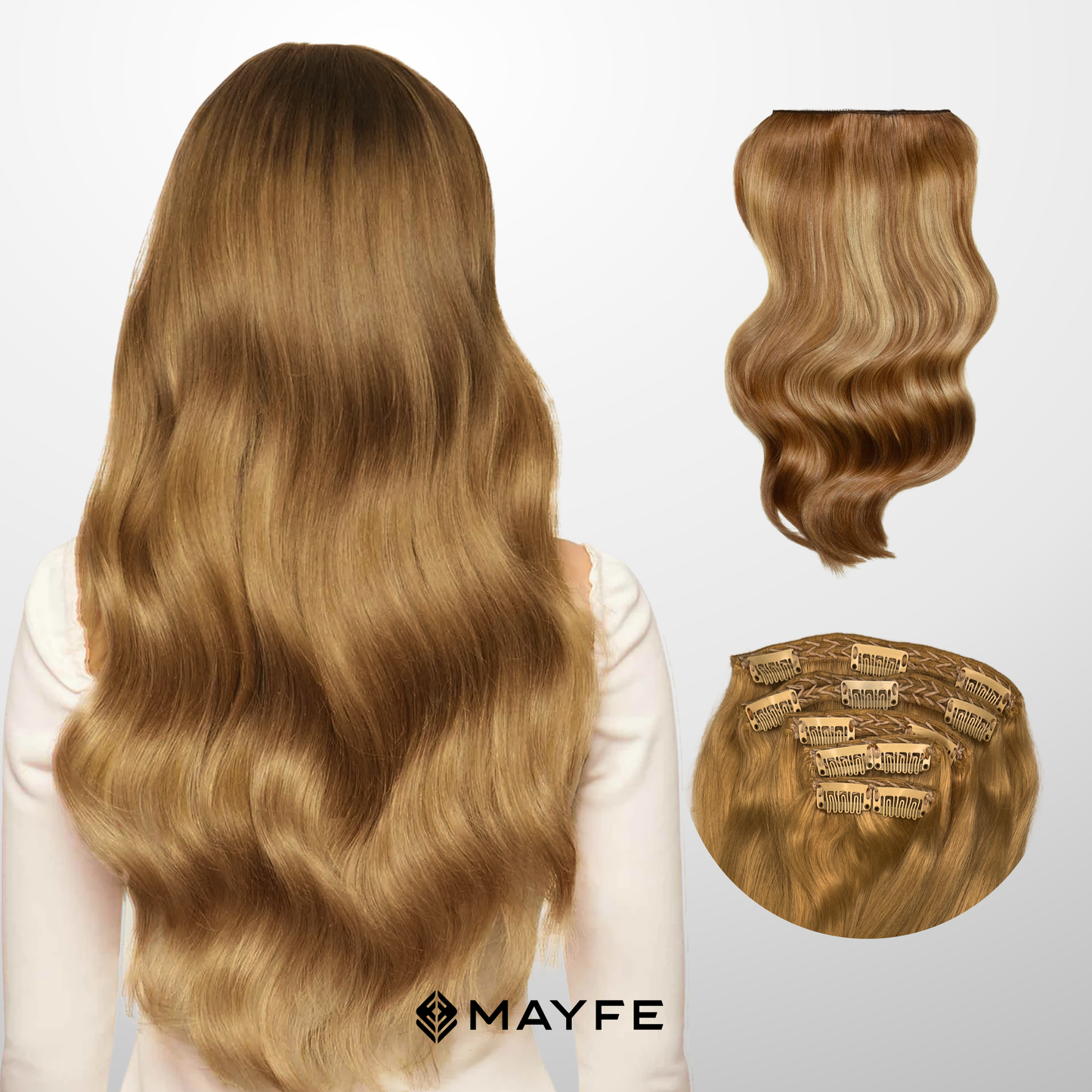 Extensiones Clip Cabello 100% Humano - Fácil Aplicación en Casa - Set 5 Cortinas 100g