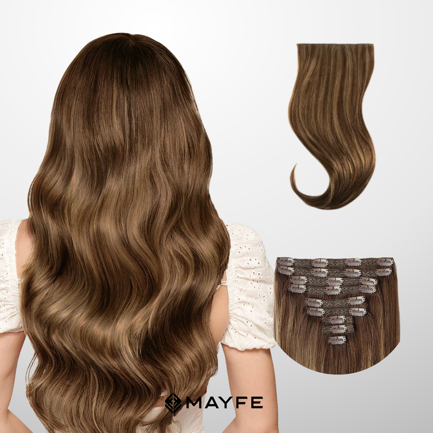 Extensiones Clip Cabello 100% Humano - Fácil Aplicación en Casa - Set 5 Cortinas 100g