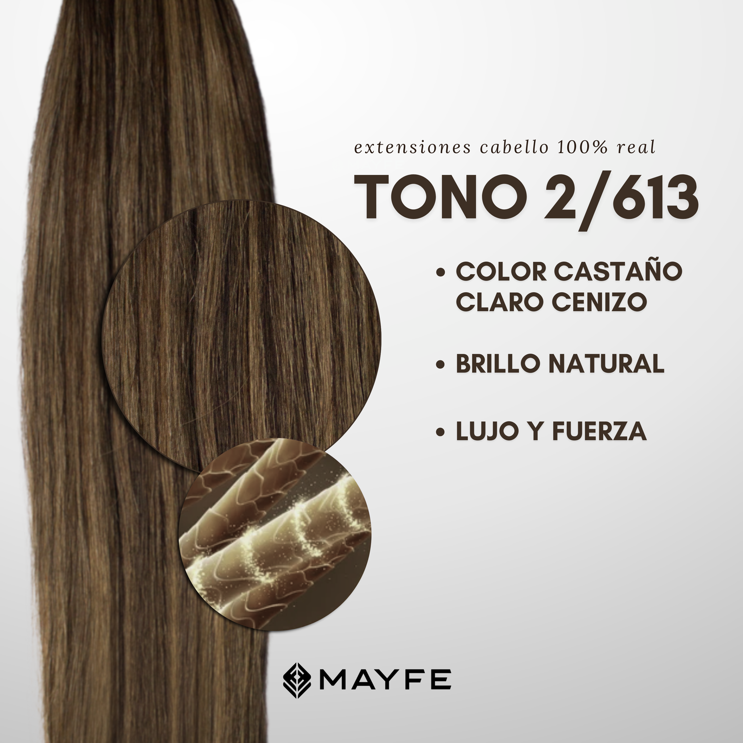 Extensión de cabello 100% natural tono #2/613