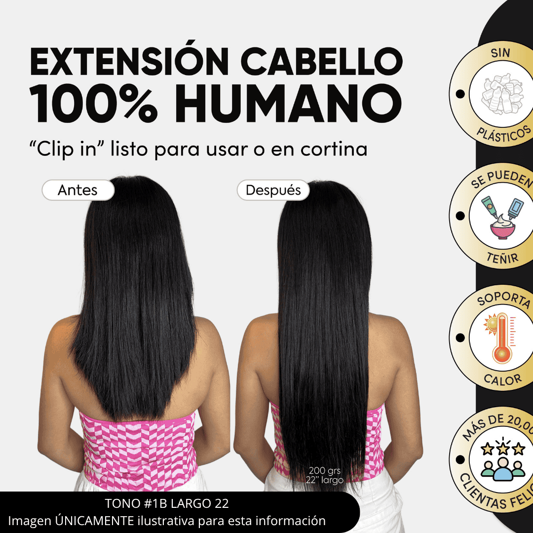 Extensiones Clip Cabello 100% Humano - Fácil Aplicación en Casa - Set 5 Cortinas 100g