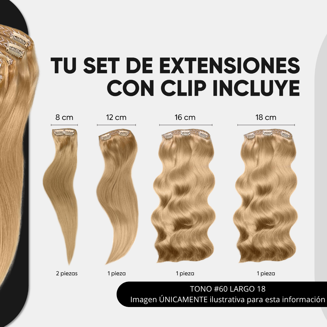 Extensiones Clip Cabello 100% Humano - Fácil Aplicación en Casa - Set 5 Cortinas 100g