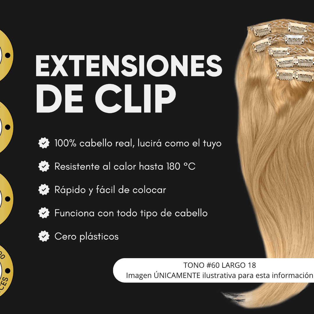 Extensiones Clip Cabello 100% Humano - Fácil Aplicación en Casa - Set 5 Cortinas 100g