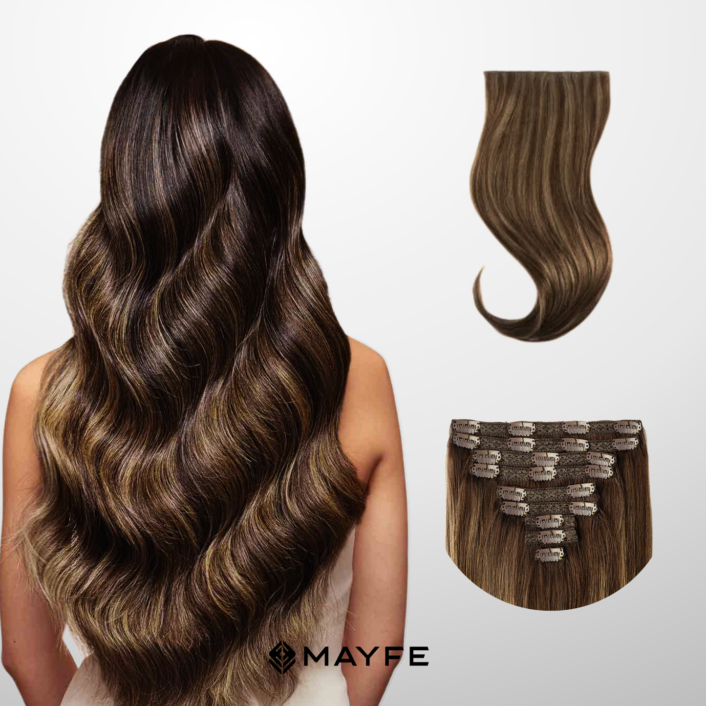 Extensiones Clip Cabello 100% Humano - Fácil Aplicación en Casa - Set 5 Cortinas 100g