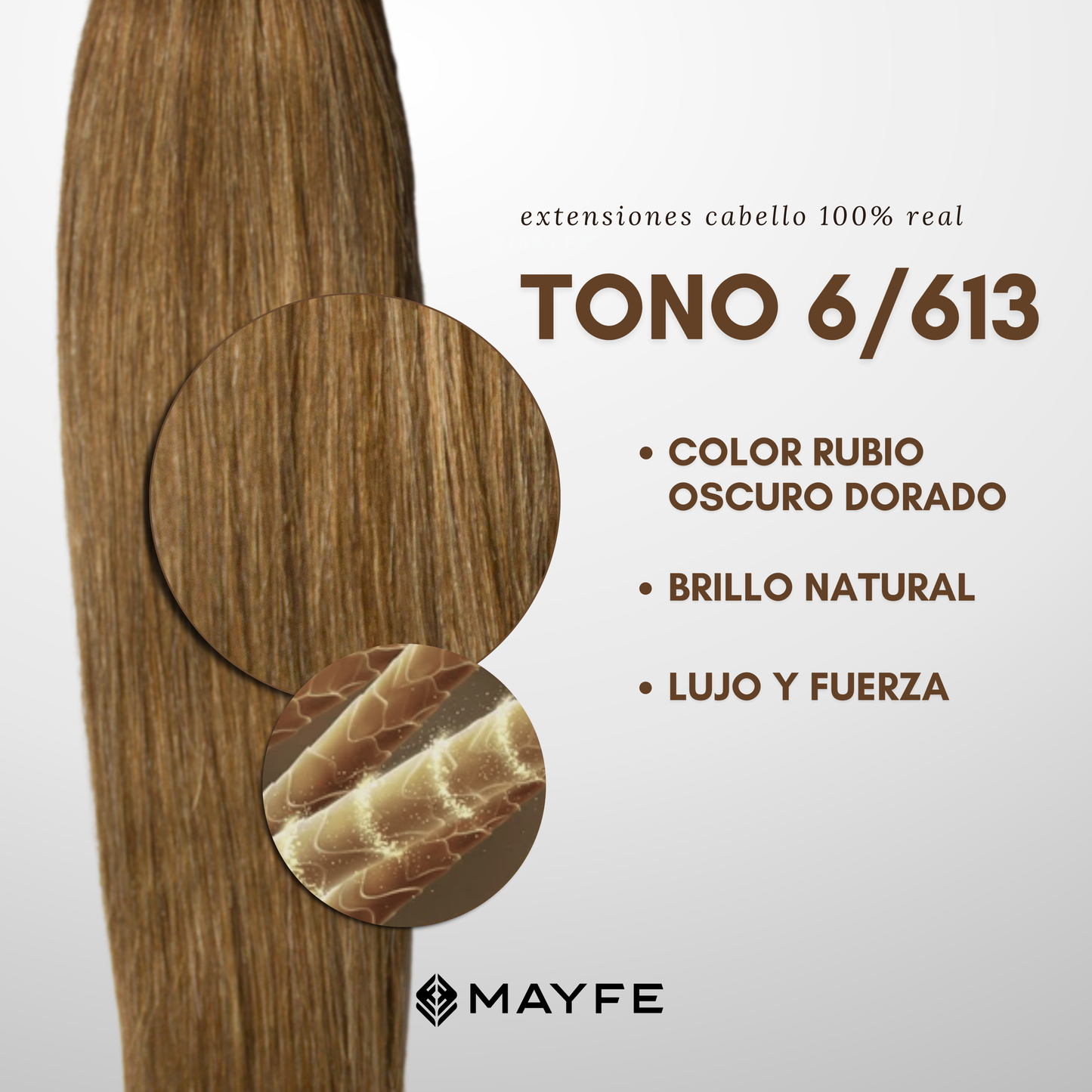 Extensión de cabello 100% natural tono #6/613