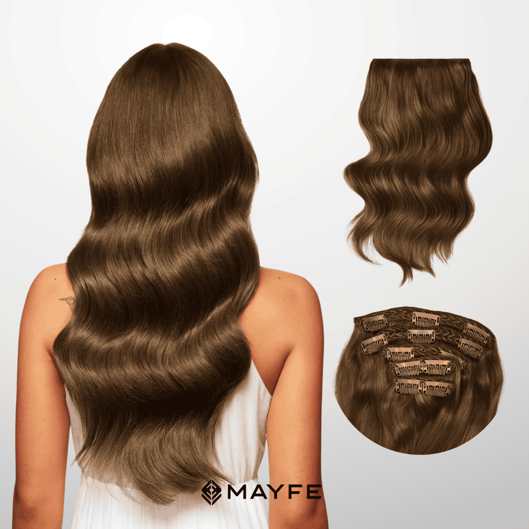 Extensiones Clip Cabello 100% Humano - Fácil Aplicación en Casa - Set 5 Cortinas 100g