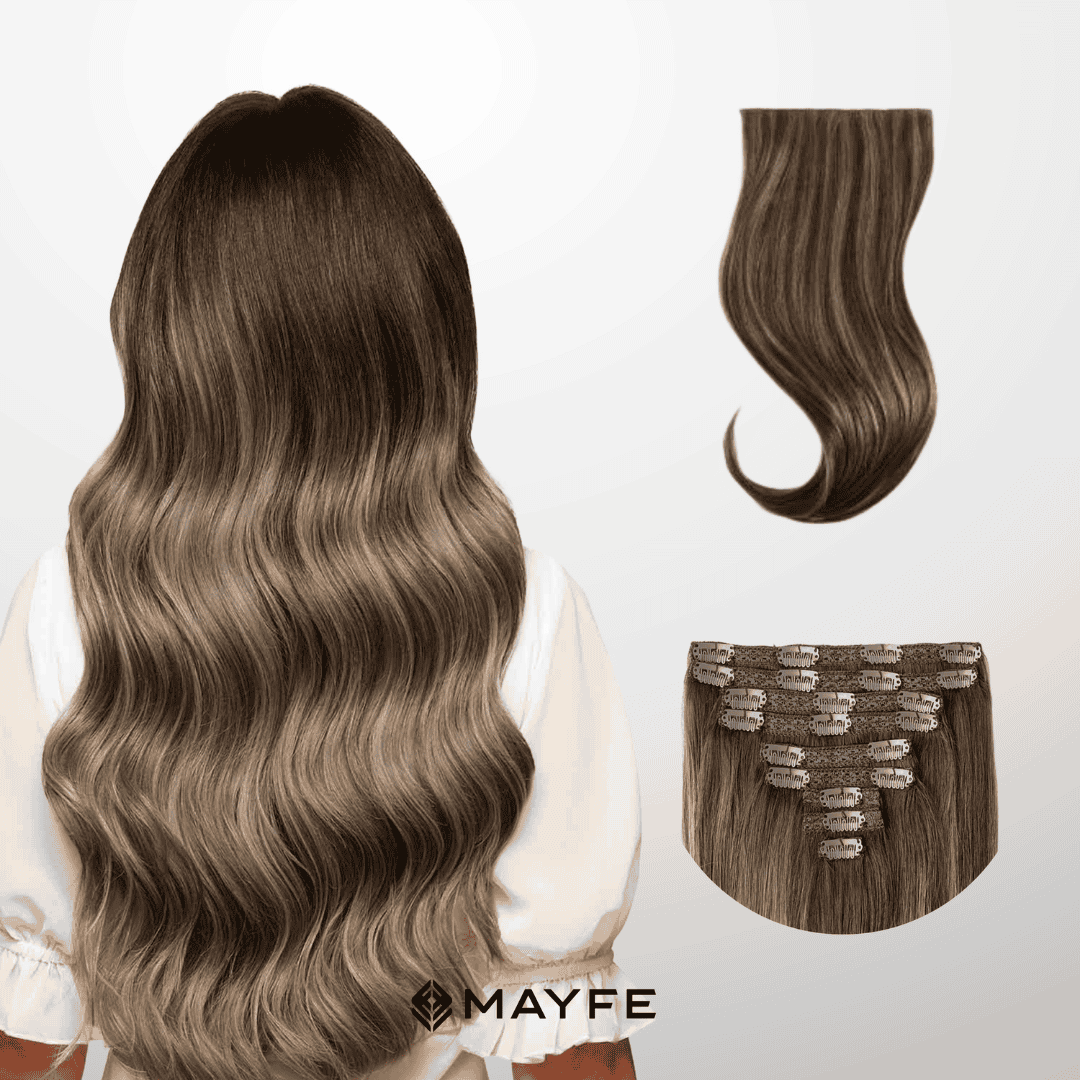 Extensiones Clip Cabello 100% Humano - Fácil Aplicación en Casa - Set 5 Cortinas 100g