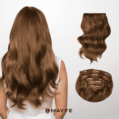 Extensiones Clip Cabello 100% Humano - Fácil Aplicación en Casa - Set 5 Cortinas 100g