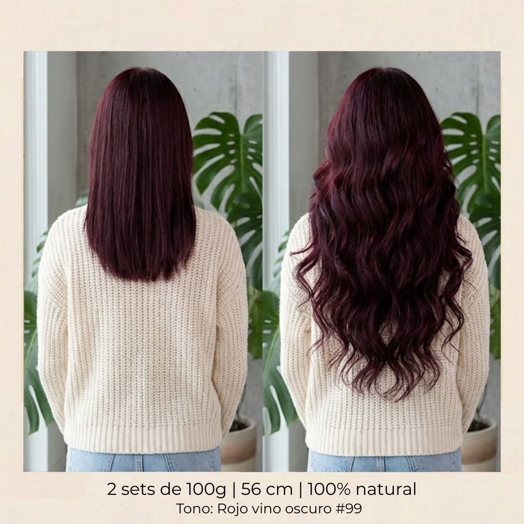 Más Volumen y abundante - Extensión Clip 100g Rojo vino oscuro 