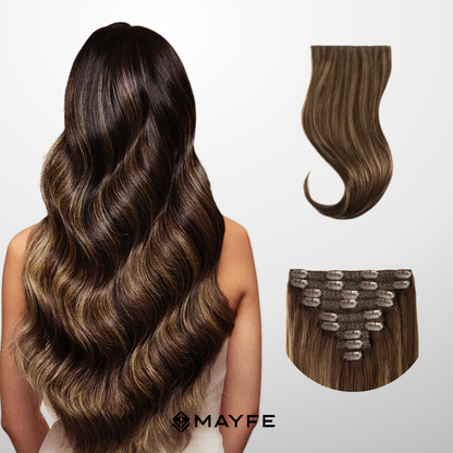 Extensiones Clip Cabello 100% Humano - Fácil Aplicación en Casa - Set 5 Cortinas 100g