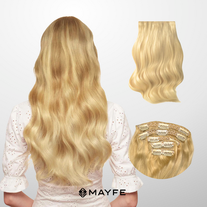 Extensiones Clip Cabello 100% Humano - Fácil Aplicación en Casa - Set 5 Cortinas 100g