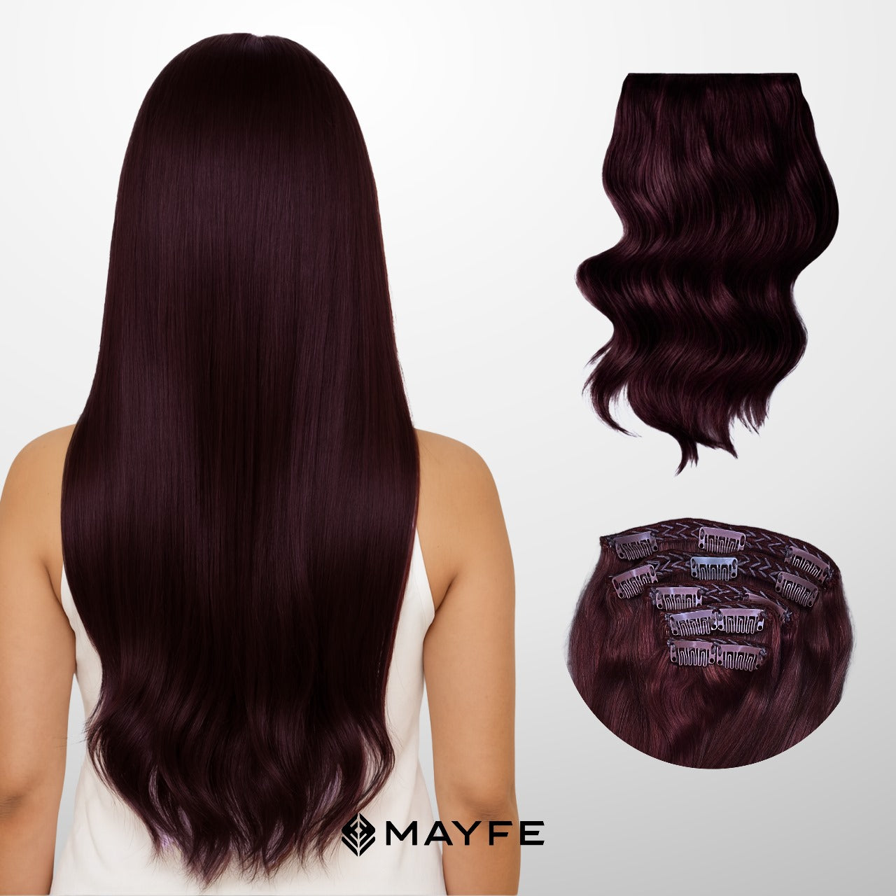 Más Volumen y abundante - Extensión Clip 100g Rojo vino oscuro 