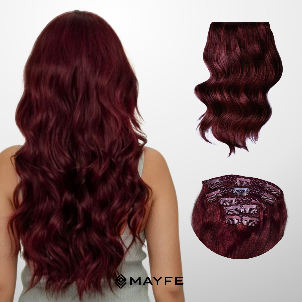 Más Volumen y abundante - Extensión Clip 100g Rojo Caoba Oscuro 