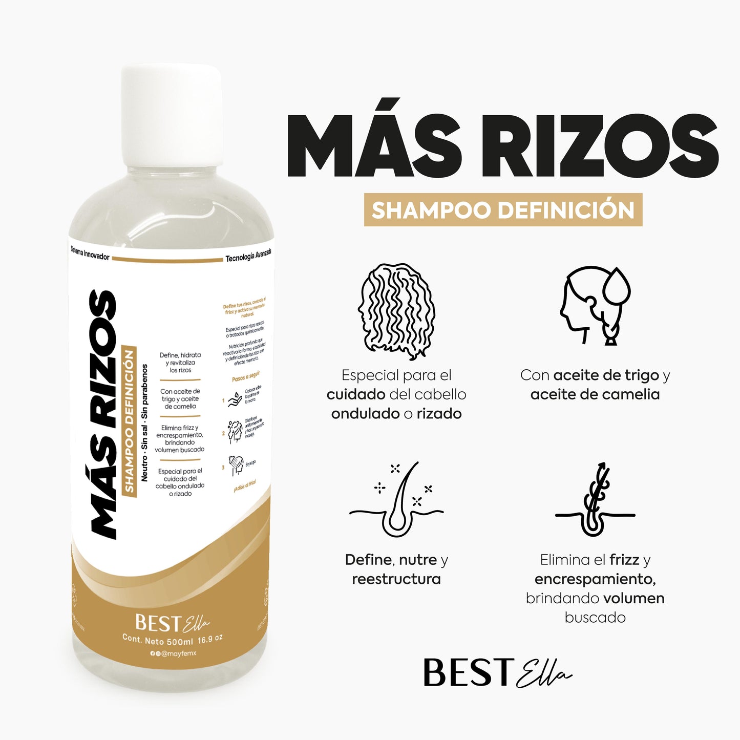 Shampoo Keratina y Almendras (Para cabello Rizado)